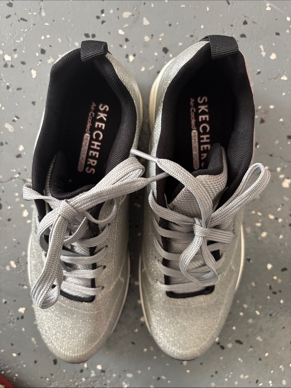 Skechers Women's Glitter Lace-Up Sneakers in Silver